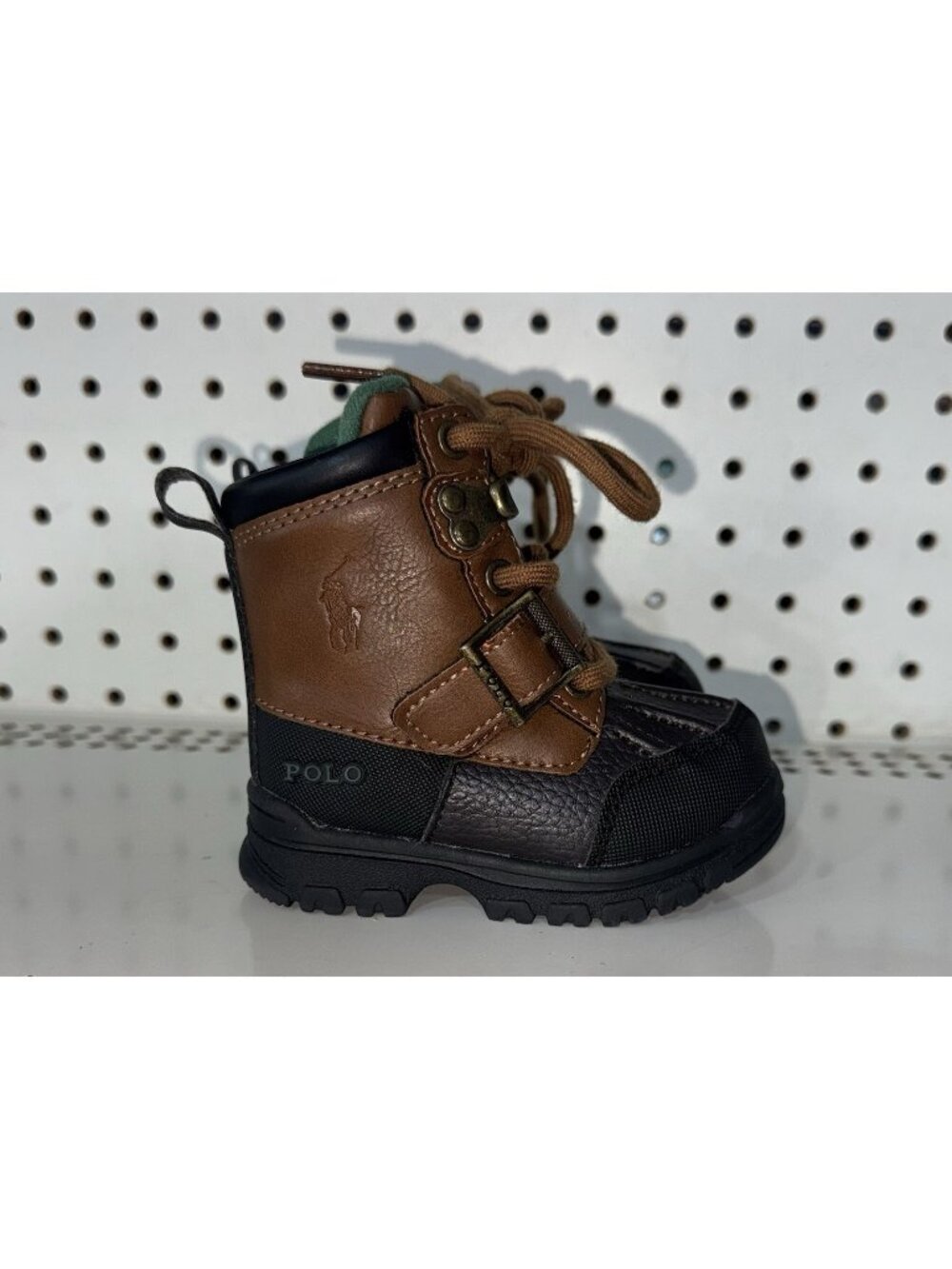 Polo Ralph Lauren Colbey Boys Baby Leather Casual Rain Boots Size 4 Brown Black
